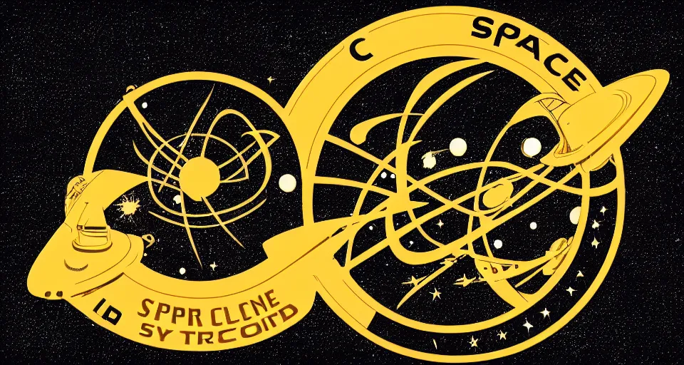 Prompt: vintage space station logo, vector, black background, illustrator, designed by tom geismar, graphic design, adobe, golden art by - ratio