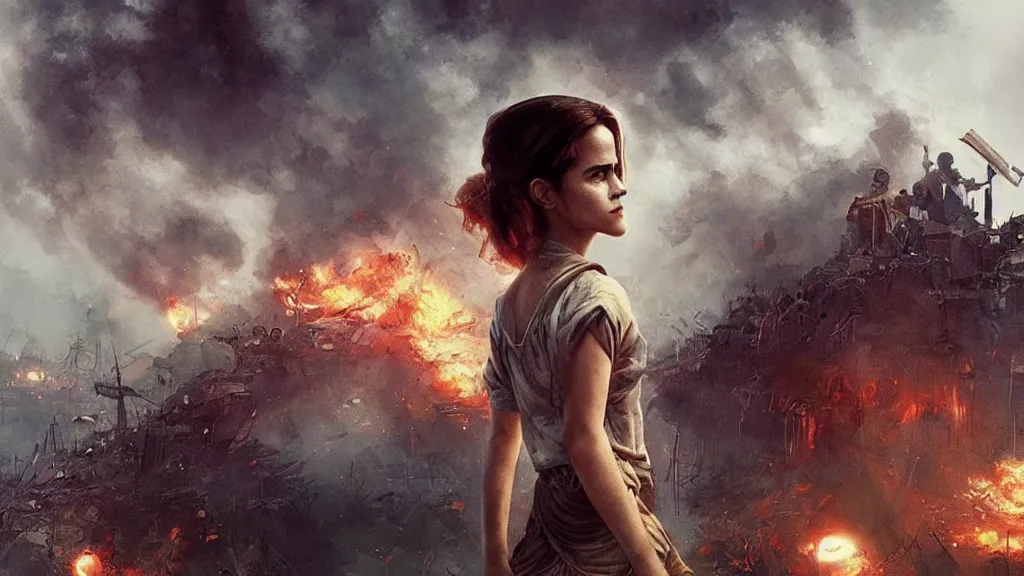 Image similar to A shot from a Films about the Indonesian National Revolution starring emma watson by nuri iyem, james gurney, james jean, greg rutkowski, anato finnstark