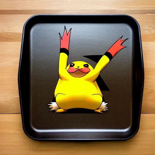 Prompt: roasted spatch pikachu in a baking tray with rosemary and thyme, cooking oil, steam, charred, ready to eat, electric sparks