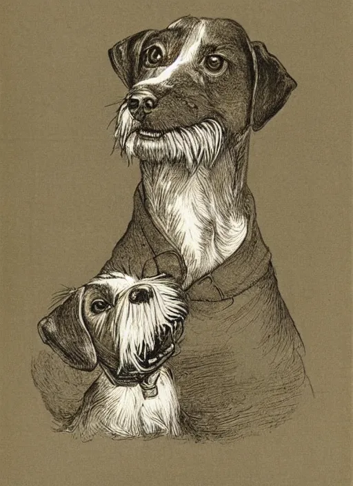 Prompt: candid portrait of jack russel dog sad mouth open, night sky, highly detailed, illustrated by peggy fortnum and beatrix potter and sir john tenniel