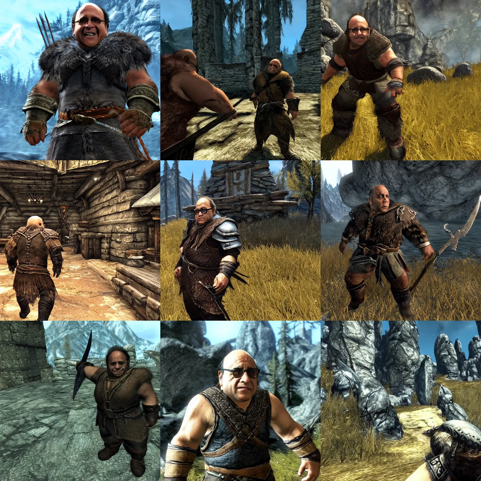 Prompt: screenshot of danny devito in skyrim