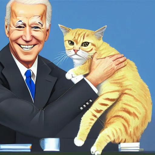 Image similar to portrait of joe biden holding a cat