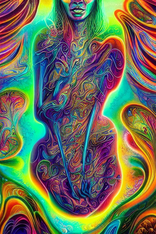 Prompt: abstract colorful liquid smoke and clouds morphing into detailed faces, dmt, psilocybin, lsd, intricate, elegant, highly detailed, digital painting, artstation, smooth, sharp focus, illustration, art by alex grey, hana yata, beeple, josephine wall, octane render, unreal engine, 8 k