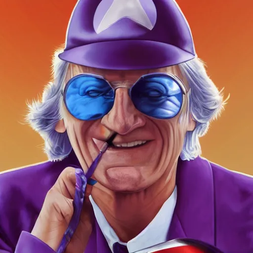 Prompt: Film Poster of Jimmy Saville as Captain America, wearing purple sunglasses and smoking a cigar, extremely high detail, trending on artstation