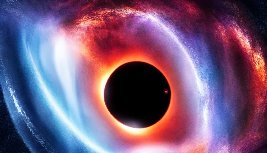 Image similar to an astronaut is falling inside a black hole and is bent into a vortex, volumetric lighting, interstellar, black hole light lensing, event horizon, digital art, wallpaper, 4 k