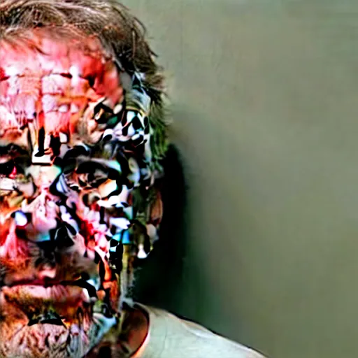 Prompt: Jeffery Epstein peels off his face to reveal Nicholas Cage