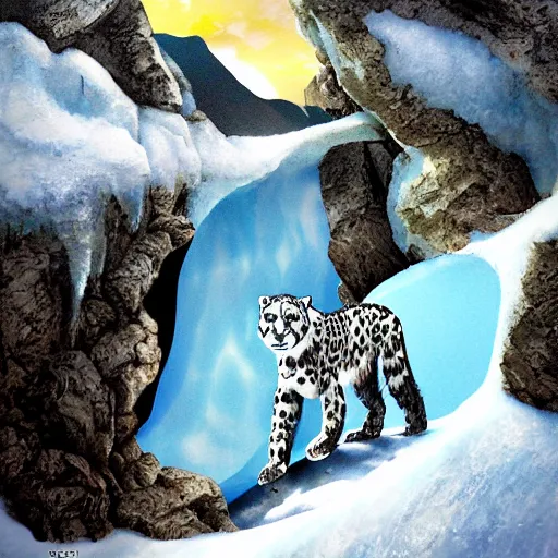 Image similar to riding the snow leopard into the translucent ice caves. melancholy undertones, high fantasy art official contest submission 3 8 4 0