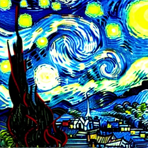 Prompt: knight's battle, style vincent van gogh's starry night