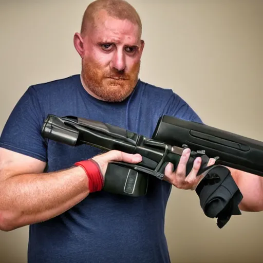 Image similar to man with shotguns as a prosthetic arms