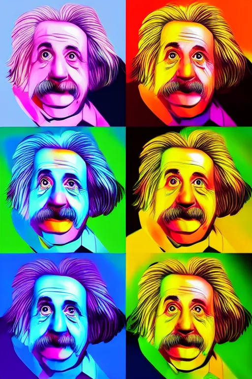 Image similar to colorful portrait of albert einstein in the style of artgerm