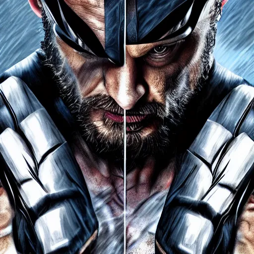 Image similar to Tom Hardy in wolverine suit Digital art 4K quality Photorealism