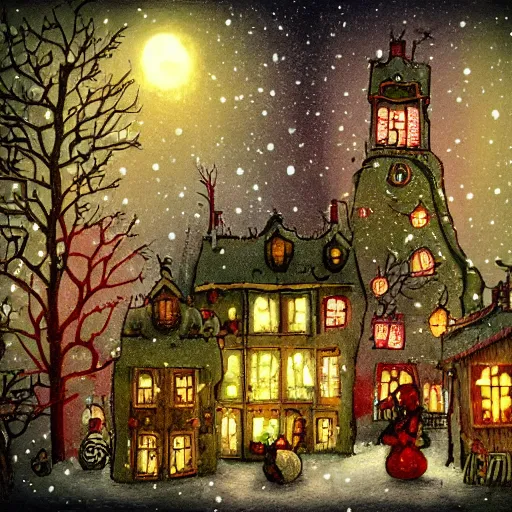 Image similar to a christmas scene in the style of alexander jansson