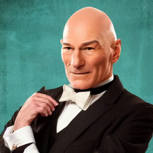 Image similar to older fantasy butler that looks similar to michael kane mixed with patrick stewart, full body portrait, mid - shot, handsome, 4 k, detailed, photo realistic, balding, well dressed, pet rat on shoulder