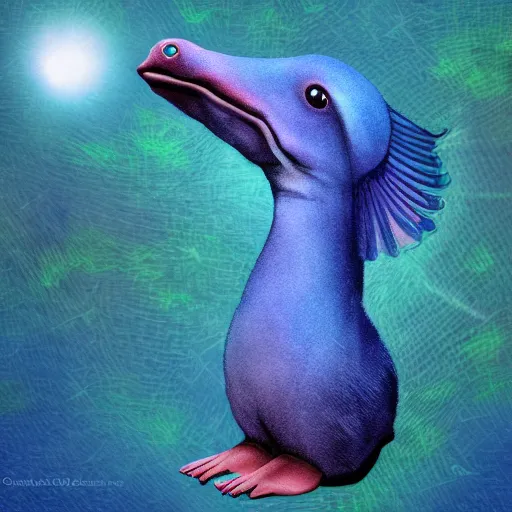 Prompt: magical platypus with wings digital art
