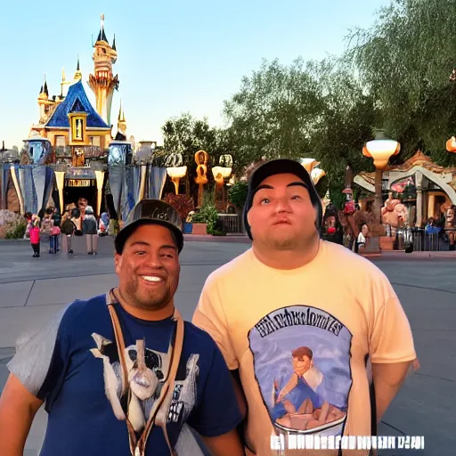 Prompt: Homeboys Hangin' Out at Disneyland at Twilight