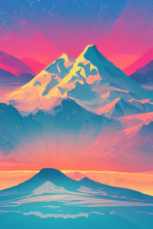 Image similar to sunrise mountain water vector illustration digital art by james gilleard trending on artstation