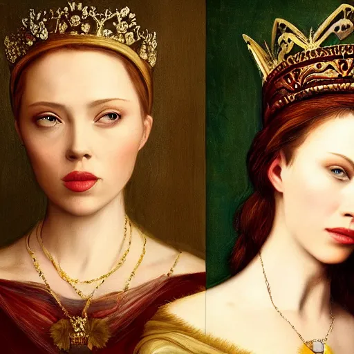 Image similar to renaissance painting scarlett johannson wearing a crown, detailed, artstation, trending, detailed