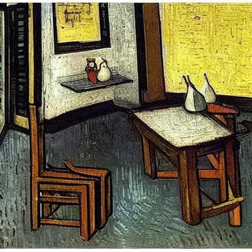 Image similar to a pencil with a broken lead, by leonardo da vinci. a cup of coffee on a table, by vincent van gogh. a painting of a cityscape, by piet mondrian.