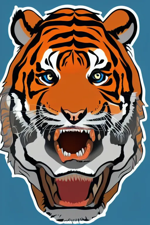 Image similar to A portrait of a tiger as evil warlord general, sticker, Anthropomorphized, portrait, highly detailed, colorful, illustration, smooth and clean vector curves, no jagged lines, vector art, smooth