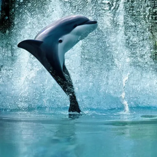 Prompt: a beautiful dolphin swimming in a waterfall