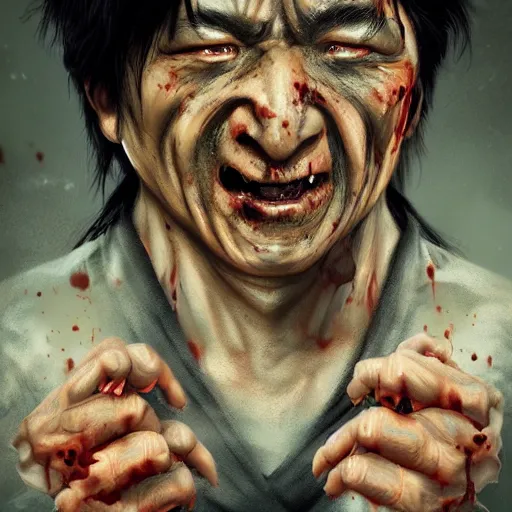 Image similar to a zombie Jackie Chan by WLOP, dark fantasy, trending on artstation