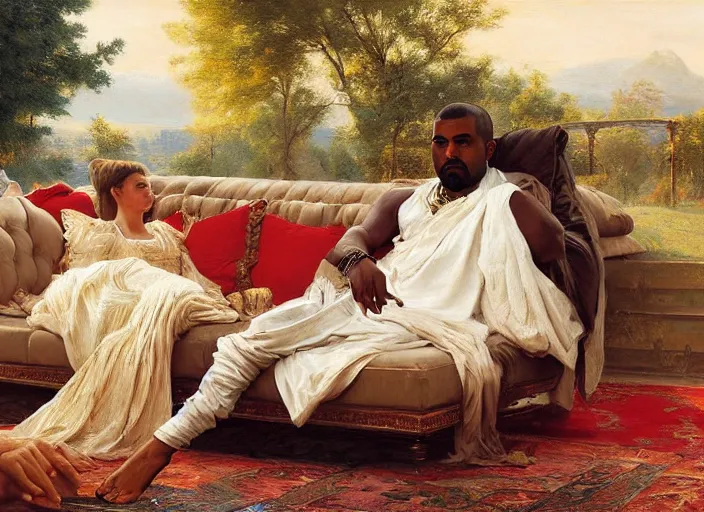 Prompt: kanye west relaxing in classical arabia by vladimir volegov and alexander averin and pierre auguste cot and delphin enjolras and peder mørk mønsted