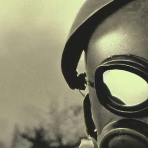 Prompt: A fighter pilot wearing a gasmask and goggles, film still, realistic