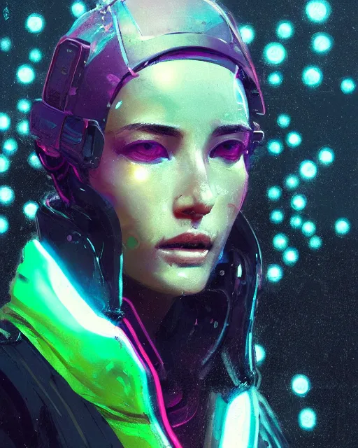 Image similar to detailed side profile portrait Neon Operator Girl, cyberpunk futuristic neon, reflective puffy coat, decorated with traditional Japanese ornaments by Ismail inceoglu dragan bibin hans thoma greg rutkowski Alexandros Pyromallis Nekro Rene Maritte Illustrated, Perfect face, fine details, realistic shaded, fine-face, pretty face