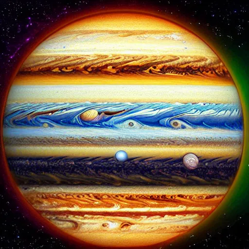 Image similar to A beautiful painting. Using data from a NASA exoplanet space telescope, scientists discovered a Jupiter-like world 379 light-years from Earth, orbiting a star similar to our Sun. synthwave, hygge, Roman by Jean Fouquet digital art