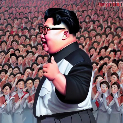 Image similar to kim jong un as kpop idol dancing on the south korean k - pop stage, painting by artgerm, wlop