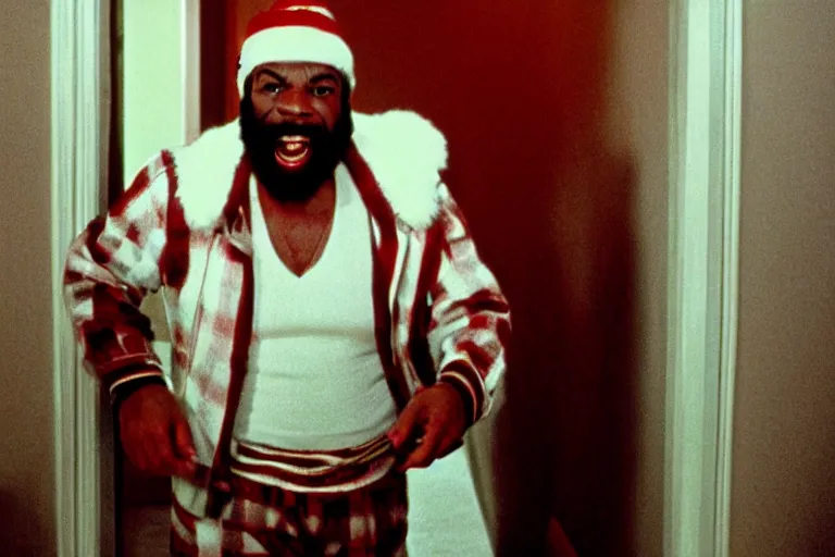 Image similar to mr. t as jack nicholson in the shining, dramatic lighting, horror