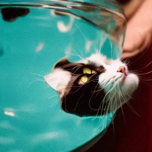 Prompt: cat swimming in glass of wine