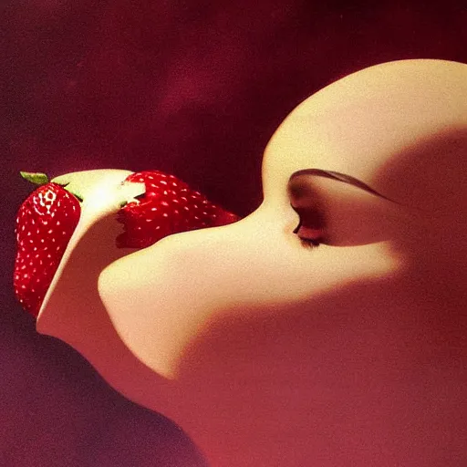 Prompt: the moon shaped like a strawberry with a strawberry texture illustration by rolf armstrong