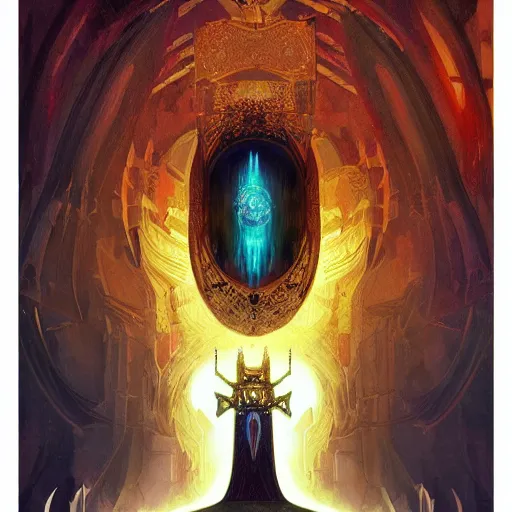 Prompt: terrible abstract seraph emerging from black hole in art deco byzantine throne room, photorealistic concept art by greg rutkowski and anato finnstark and rembrandt