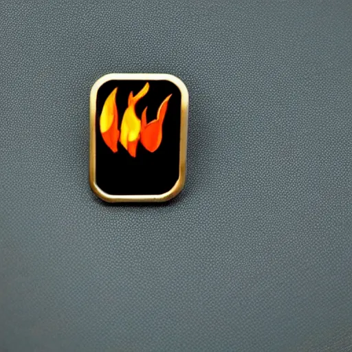 Prompt: a diamond enamel pin of a retro minimalistic fire flames warning label, smooth curves