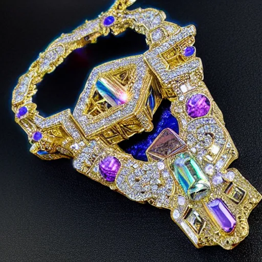 Image similar to Ornate Magic Amulet Jewel Glowing HDR photorealistic Gem Adorned in diamonds