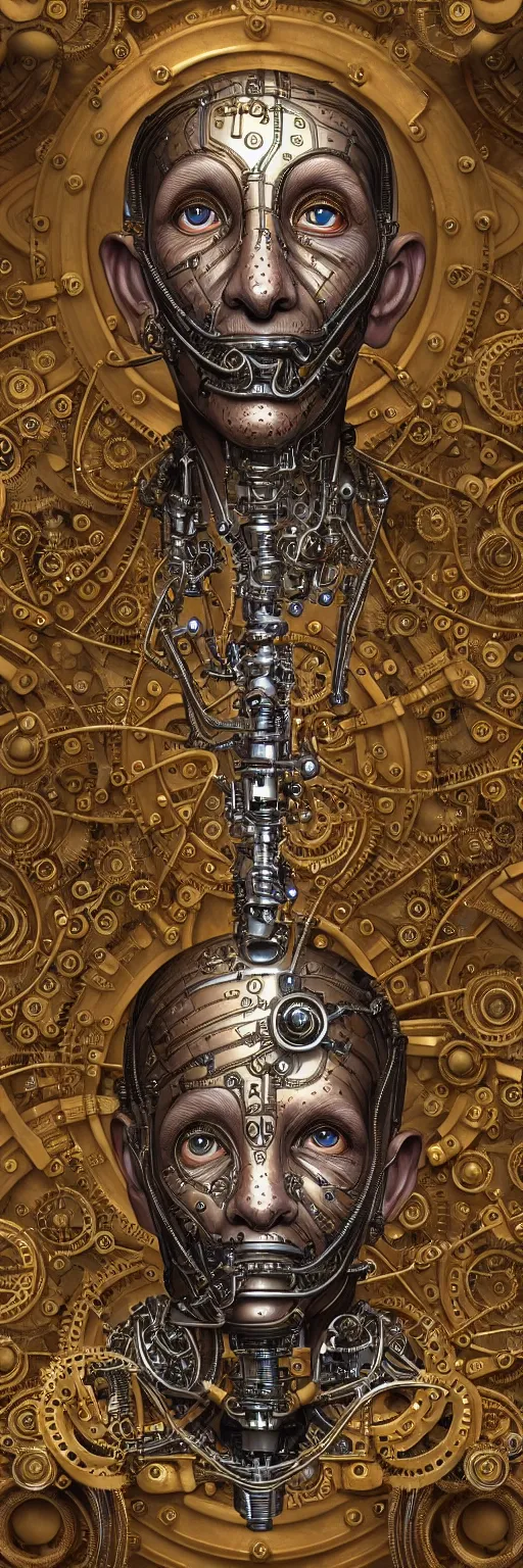 Image similar to seamless pattern of steampunk cybernetic biomechanical gandhi, symmetrical, front facing, 3 d model, very coherent symmetrical artwork, unreal engine realistic render, 8 k, micro detail, gold and steel intricate, elegant, highly detailed, digital painting, artstation, smooth, sharp focus, illustration, artgerm, tomasz alen kopera, wlop