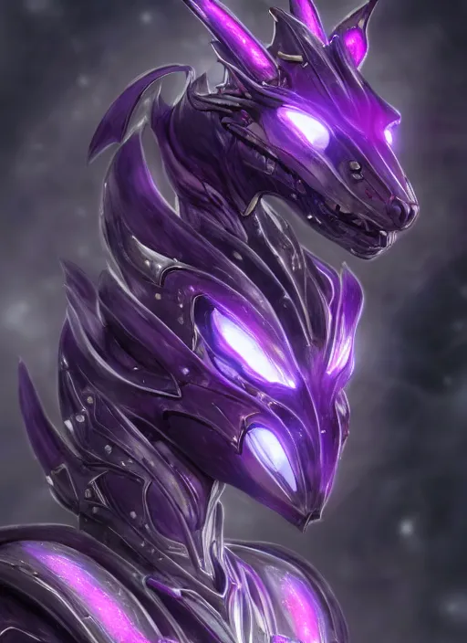 Image similar to cinematic goddess close shot, cosmic size beautiful stunning hot anthropomorphic robot mecha female dragon, sleek dragon head, metal ears, led purple eyes, smooth fuschia skin, smooth silver armor, in space, epic proportions, macro, epic size, epic scale, furry art, dragon art, giantess art, warframe fanart, furaffinity, octane