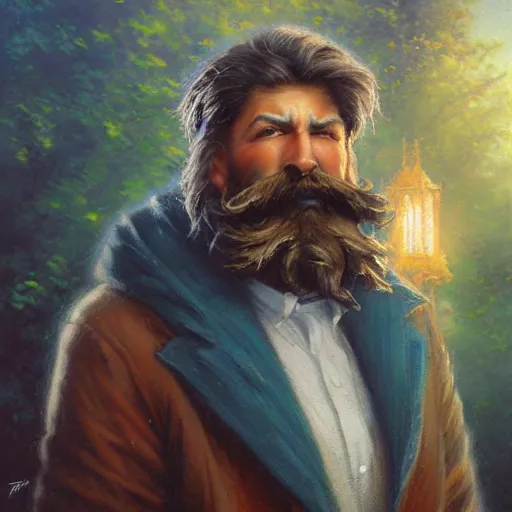 Prompt: a man with a beard, art by Tony sart, Thomas kinkade