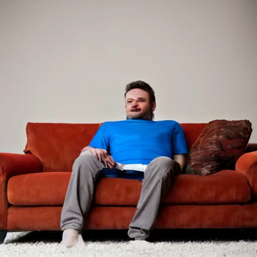 Prompt: a man eating a couch 4k resolution