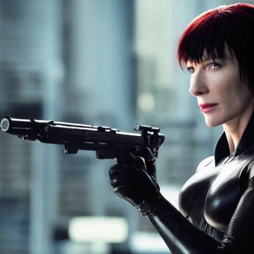 Image similar to cate blanchett as major kusanagi from ghost in the shell, movie still