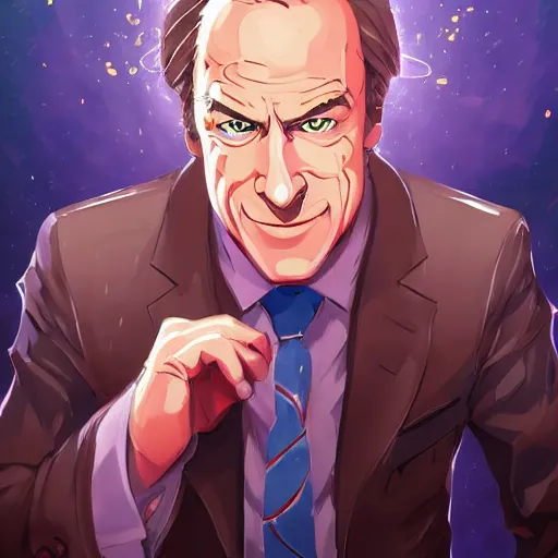 Image similar to portrait of saul goodman wielding the element of boundless magecraft, ether, anime fantasy illustration by tomoyuki yamasaki, kyoto studio, madhouse, ufotable, trending on artstation