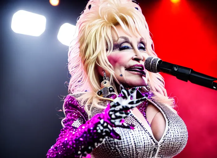 Prompt: photo still of dolly parton at the vans warped tour 2 0 1 8!!!!!!!! at age 3 6 years old 3 6 years of age!!!!!!!! stage diving into the crows, 8 k, 8 5 mm f 1. 8, studio lighting, rim light, right side key light