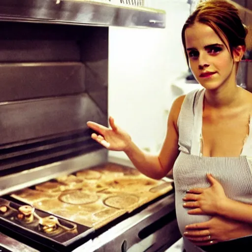 Image similar to Emma Watson pregnant and slaving over a hot stove.
