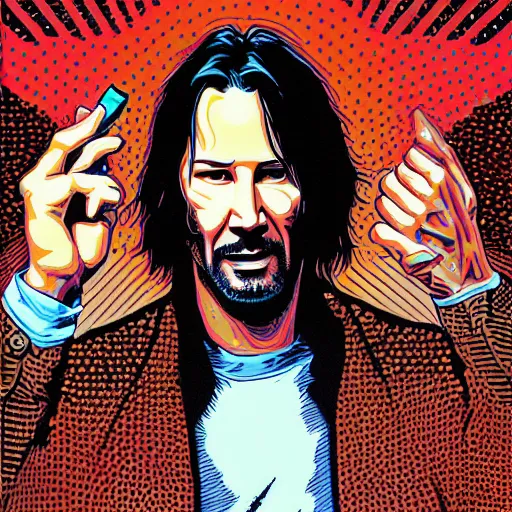 Image similar to Portrait of Keanu Reeves by dan mumford