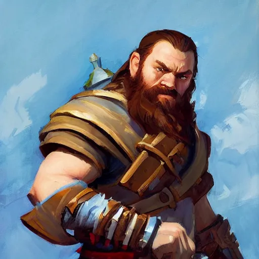 Image similar to greg manchess portrait painting of gimli as dota 2 character, medium shot, asymmetrical, profile picture, organic painting, sunny day, matte painting, bold shapes, hard edges, street art, trending on artstation, by huang guangjian and gil elvgren and sachin teng