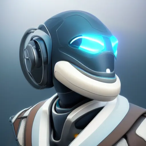 Image similar to speculative fiction art, bust profile picture of a male robotic anthro bottlenose dolphin, visor covering eyes, rounded beak, commission on furaffinity, cgsociety, octane render, subnautica