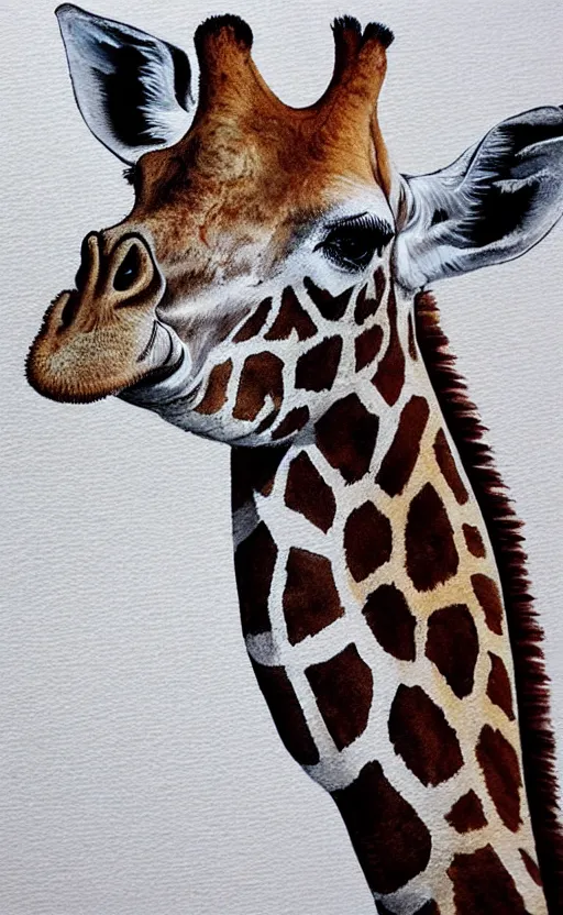 Image similar to aquarell painting of a giraffe, white background
