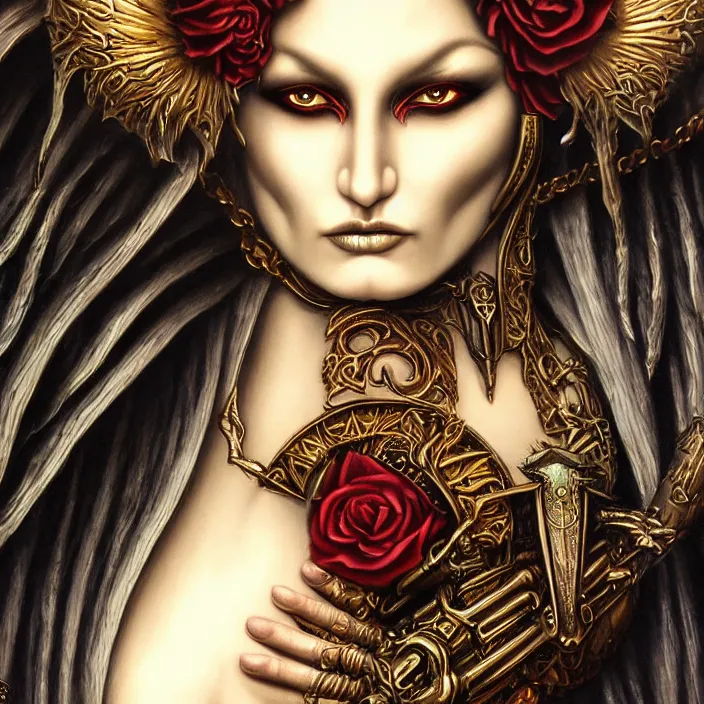 Image similar to close up portrait, goddess of death, by anne stokes, photorealism, highly detailed