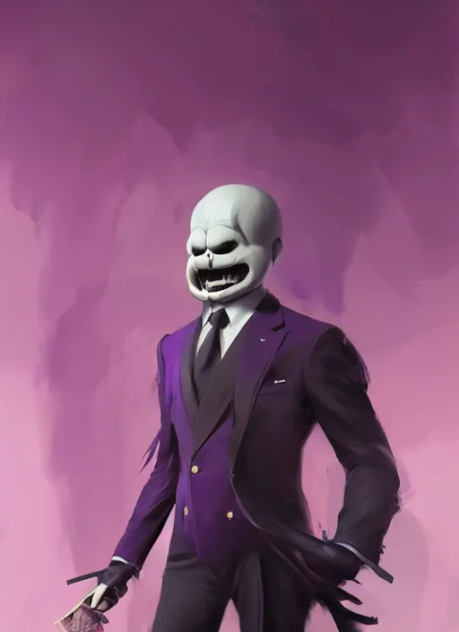 Prompt: sans wearing a dark purple suit, elegant, dynamic, digital painting, concept art, smooth, sharp focus, illustration, by ruan jia and mandy jurgens and artgerm and william - adolphe bouguerea
